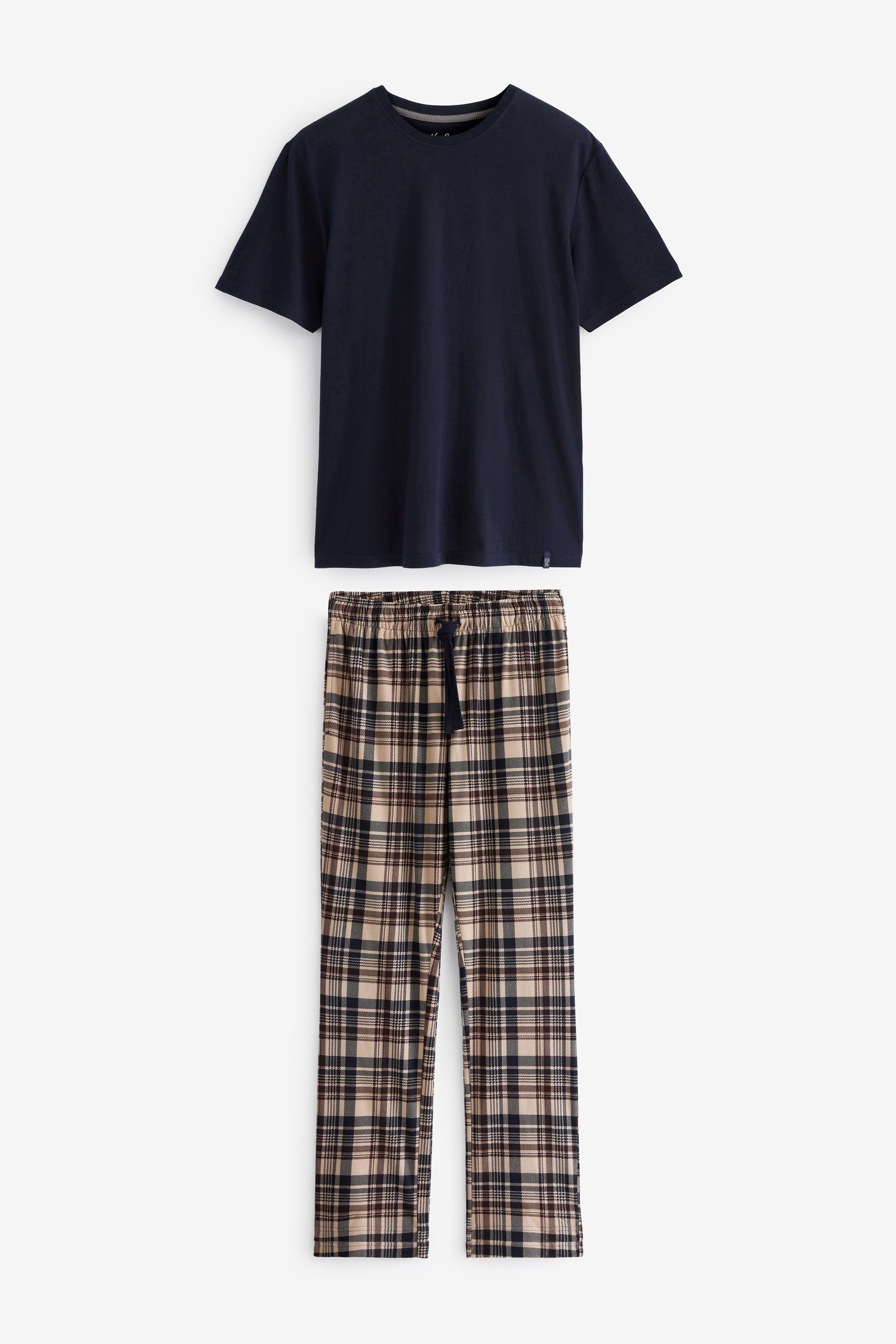 Next Pyjama Bequemer Motionflex Schlafanzug (2 tlg) Navy/Tan Check