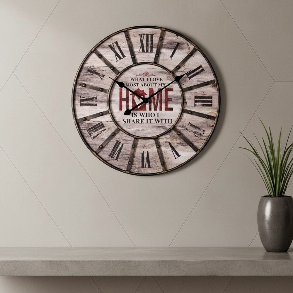Feel2Home Wanduhr Wanduhr Uhr XXL Design Deko Wand Groß Küchenuhr Analog Vintage Metall (Edler Metallkranz)