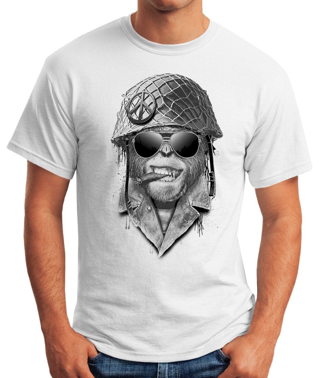 Herren mit T-Shirt Moonworks® Gorilla weiß MoonWorks Print Fun-Shirt Helmet Print-Shirt