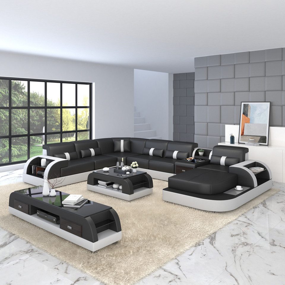Xlmoebel Wohnlandschaft U-Form Ecksofa aus Leder mit hochwertiger Polsterung, U-Form Ecksofa, Hergestellt in Europa