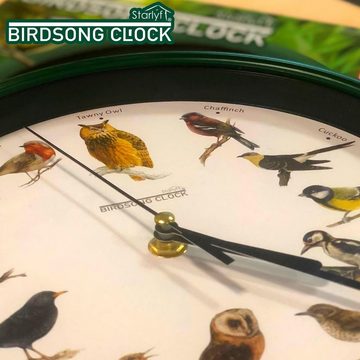 Starlyf Wanduhr Birdsong Clock (Uhr mit natürlichen Vogelstimmen, 25x25cm, batteriebetrieben, grün)