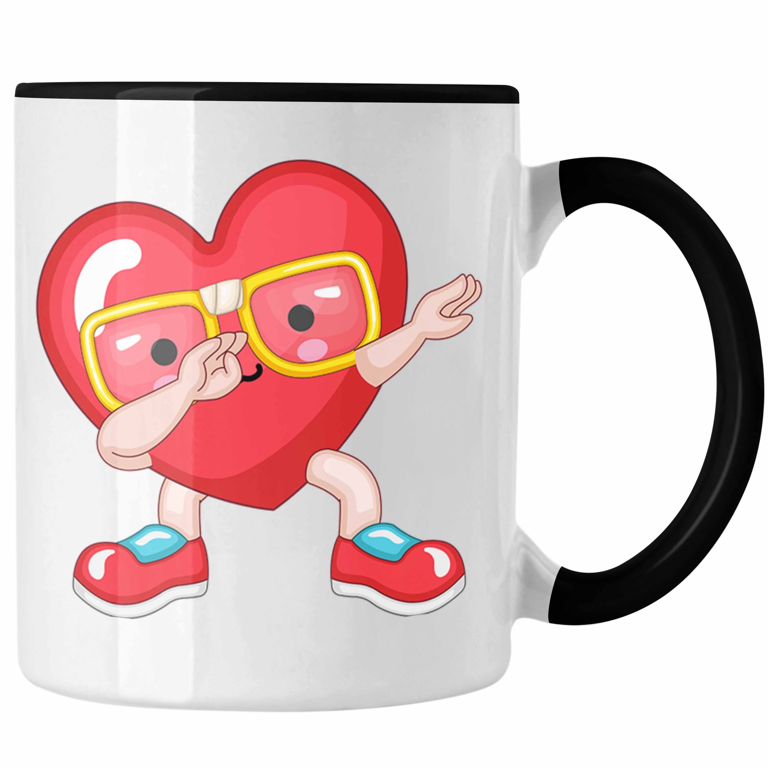 Trendation Tasse Tasse mit Herz-Grafik Romantisches Geschenk für Freundin Freund zum Va Schwarz