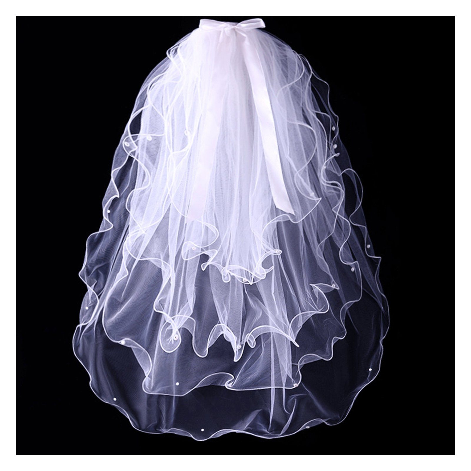Für Perlen-Kurzschleier, Damen, B Blusmart Schleier Brautschleier Einfacher white Hochzeitsschleier 4-stufiger
