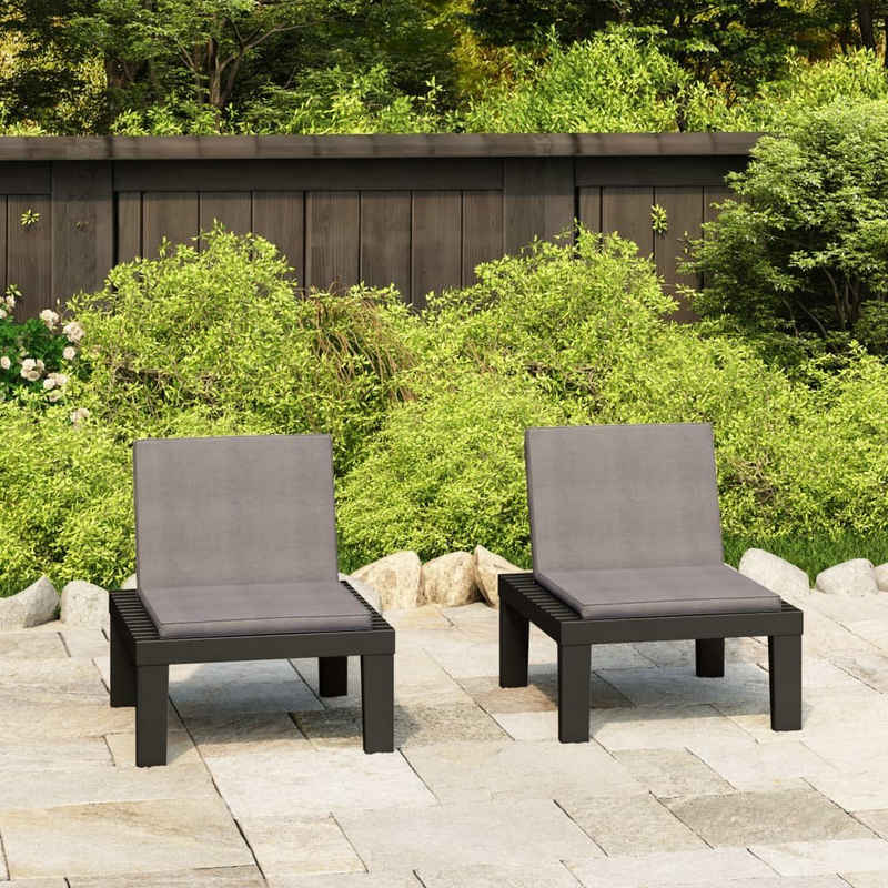 vidaXL Gartenstuhl Gartenstühle mit Auflagen 2 Stk. Kunststoff Grau (2 St)