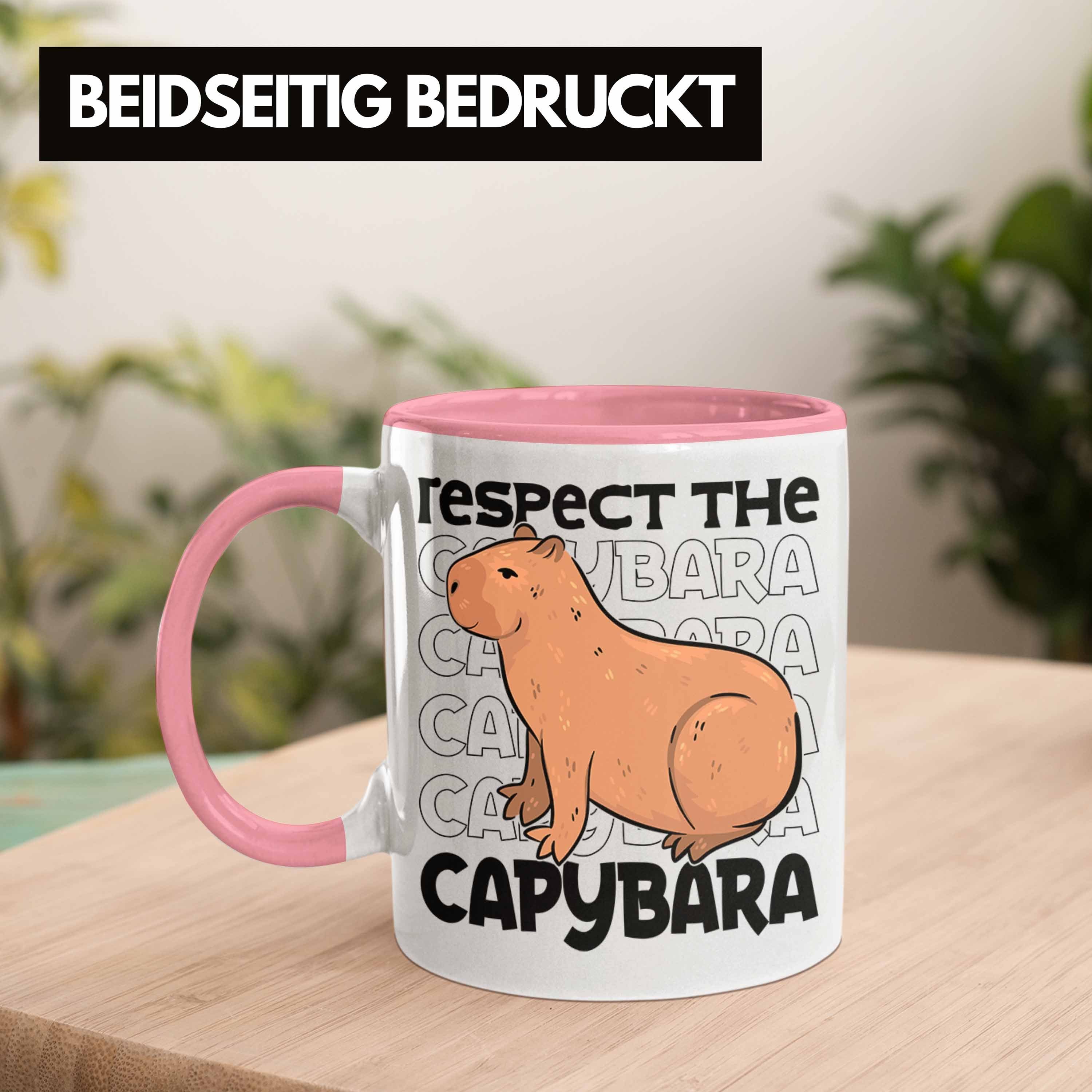 Kaffeetasse Trendation Respect für Capybara Capy Capybara The Tasse Tasse Tier Rosa Geschenk