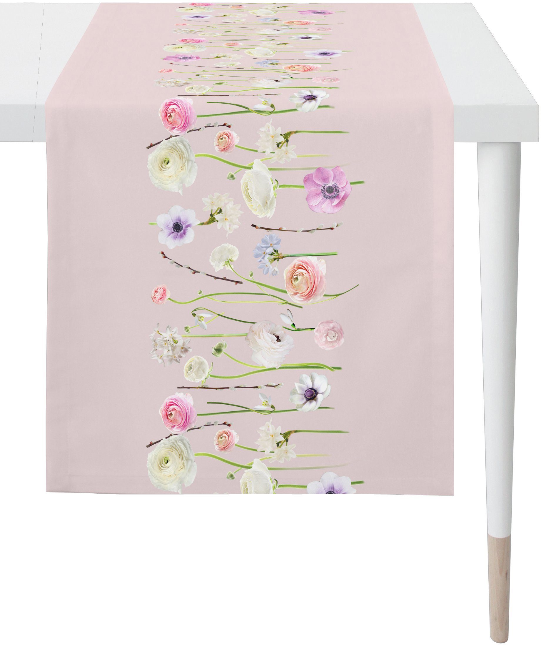Frühling Tischläufer 6403 (1-tlg), Frühjahrsdeko, SPRINGTIME, rosa/bunt APELT Digitaldruck