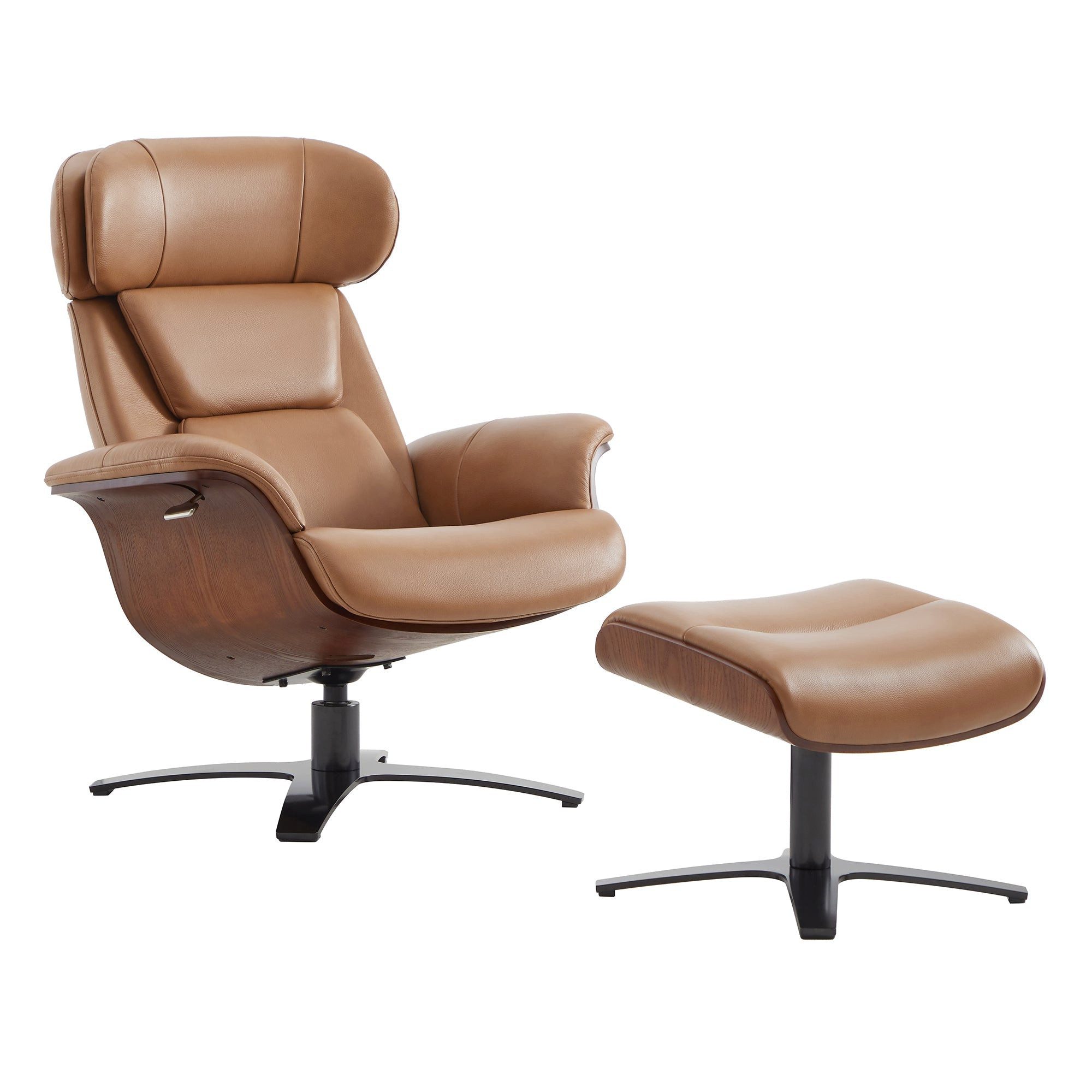 CHITA Relaxsessel (1 St), Einzelsessel, Relaxsessel mit Fußhocker, Echtleder, 360° drehbar