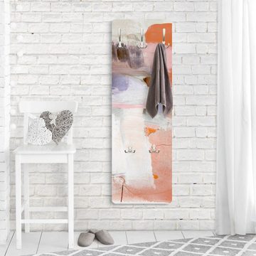 Bilderdepot24 Garderobenpaneel orange Abstrakt Aquarell Kunst Ravel III Design (ausgefallenes Flur Wandpaneel mit Garderobenhaken Kleiderhaken hängend), moderne Wandgarderobe - Flurgarderobe im schmalen Hakenpaneel Design