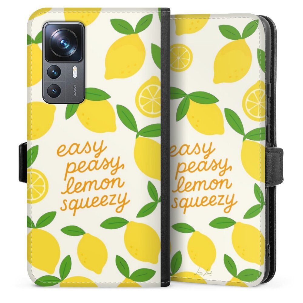 DeinDesign Handyhülle Zitrone Spruch Statement Easy Peasy Lemon Queezy, Xiaomi 12T Pro 5G Hülle Handy Flip Case Wallet Cover Handytasche Leder