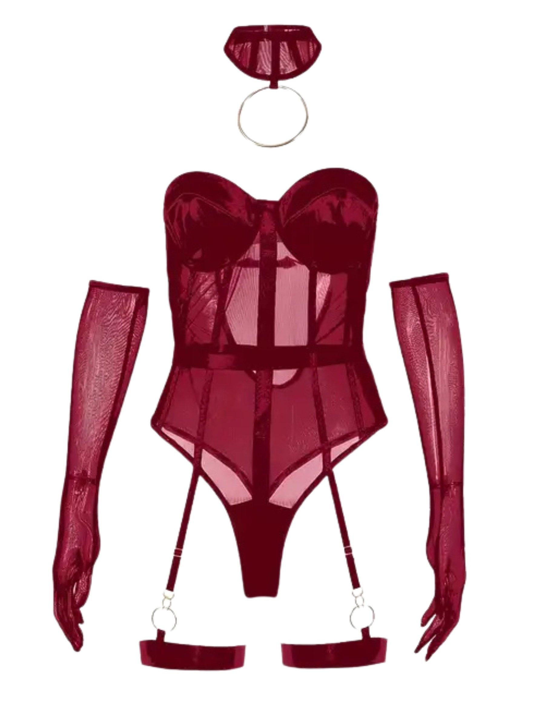 Elegant Love Body Dessous-Set: Korsagen-Body mit Bügel-Cups – Sexy Lingerie-Set (Set, 4-tlg., Halsband, Strapsen, langen Handschuhen) Eleganter Bodysuit – Exklusive Reizwäsche für unvergessliche Anlässe