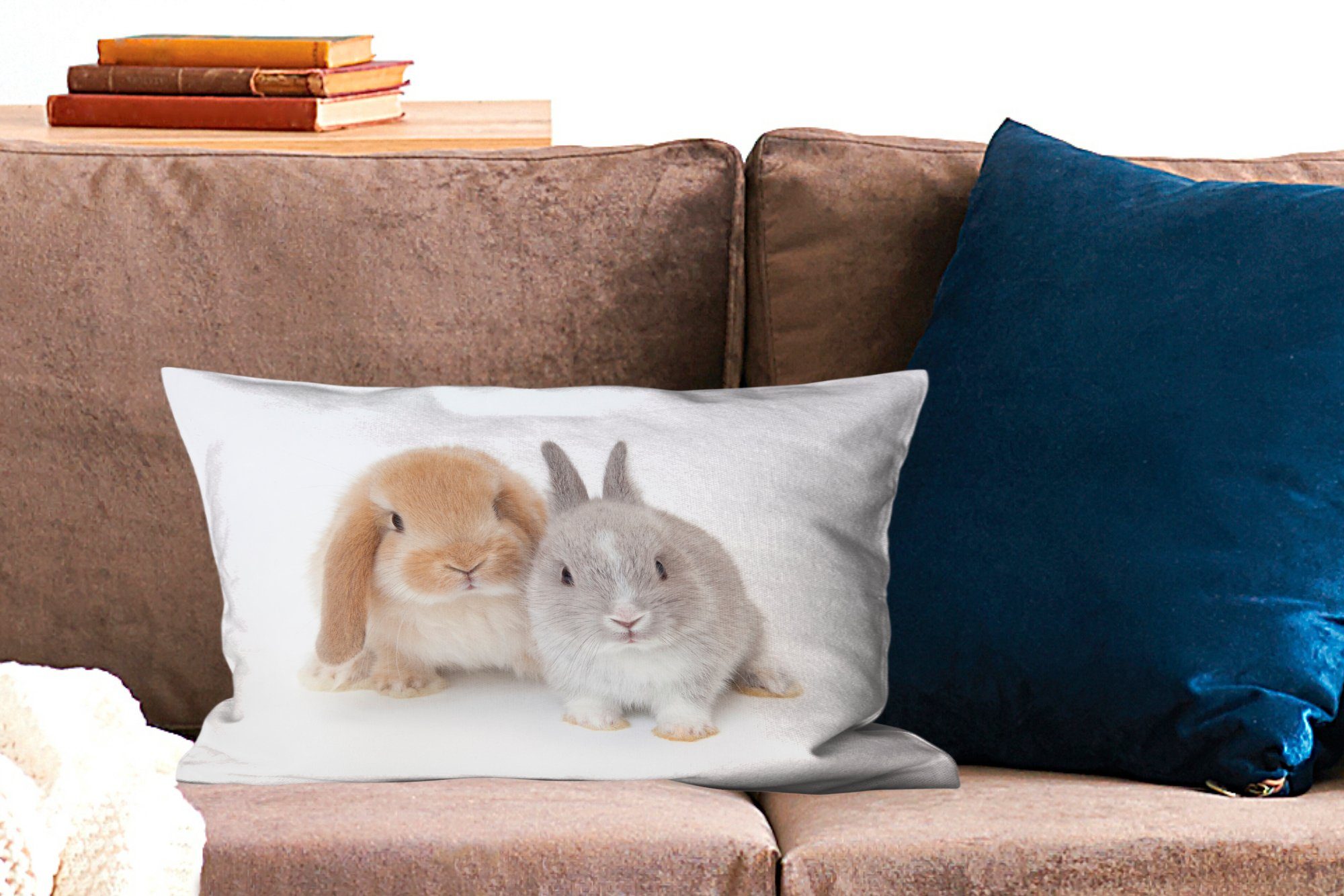 Kaninchen Dekokissen - Weiß, Wohzimmer MuchoWow Schlafzimmer Füllung, Zierkissen, Dekoration, - mit Fell Dekokissen