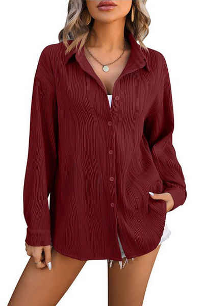 Orient Phoenix Langarmbluse Damen-Klassische Bluse,Businesshemd,Shirtjacke,Oberteile Dressy Casual Langarmshirt,Crinklebluse,trendige Oberteile,einfarbig,locker,Lässig