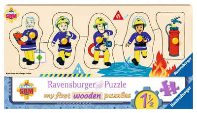 Ravensburger Steckpuzzle 5 Teile Kinder Holz Puzzle my first wooden Sam und seine Freunde 03237, 5 Puzzleteile