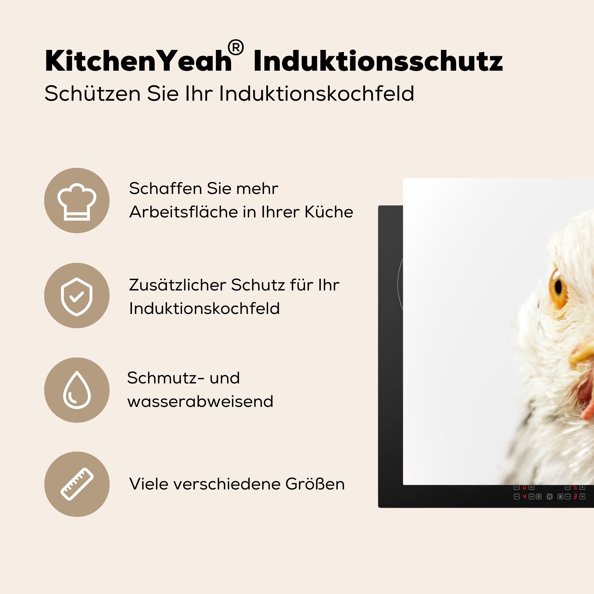Schnabel, - Vogel für küche, tlg), 81x52 - Induktionskochfeld Vinyl, Huhn Ceranfeldabdeckung cm, MuchoWow Schutz (1 die Herdblende-/Abdeckplatte