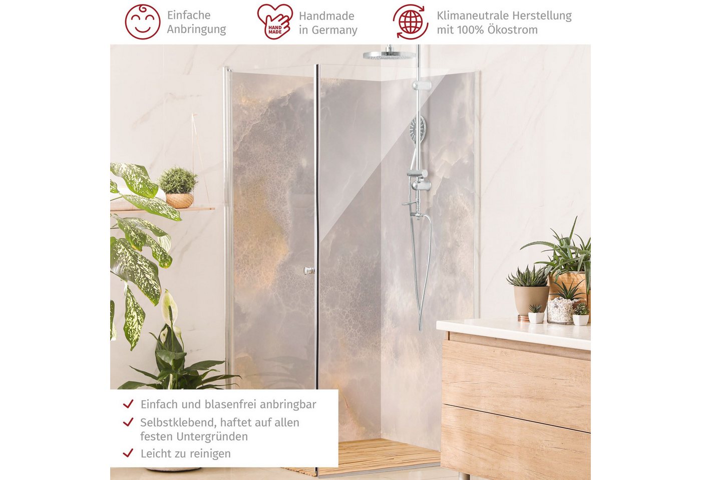 Thumbnail - Bilderdepot24 Badrückwand Marmor grau Badrückwand ohne Bohren Dusche Steinoptik, (2-tlg., Hart-Folie Premium matt 0,61 m...