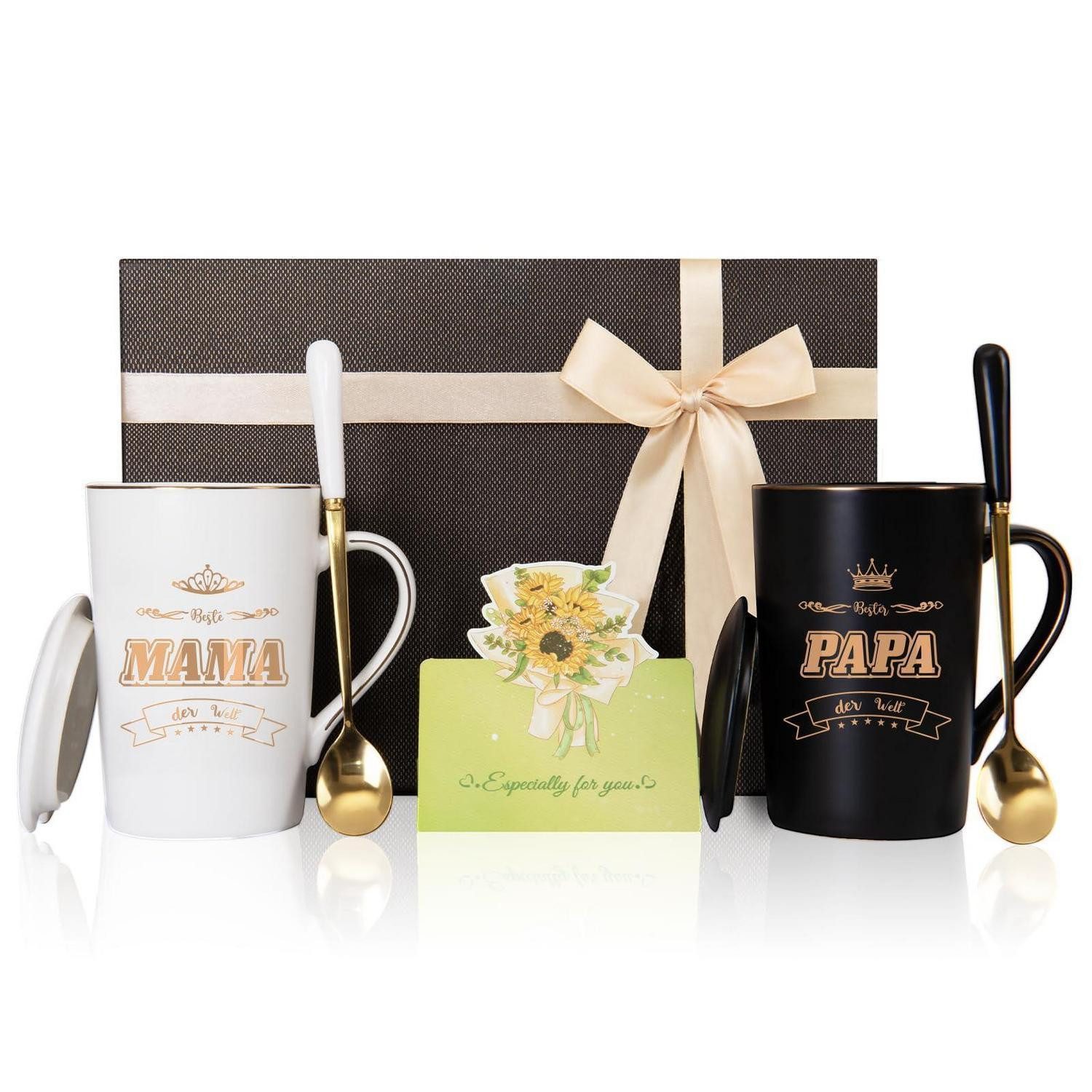 LuxusKollektion Tasse Tassen Set Mama & Papa Beste Mama/Papa Welt 400ml, Keramik