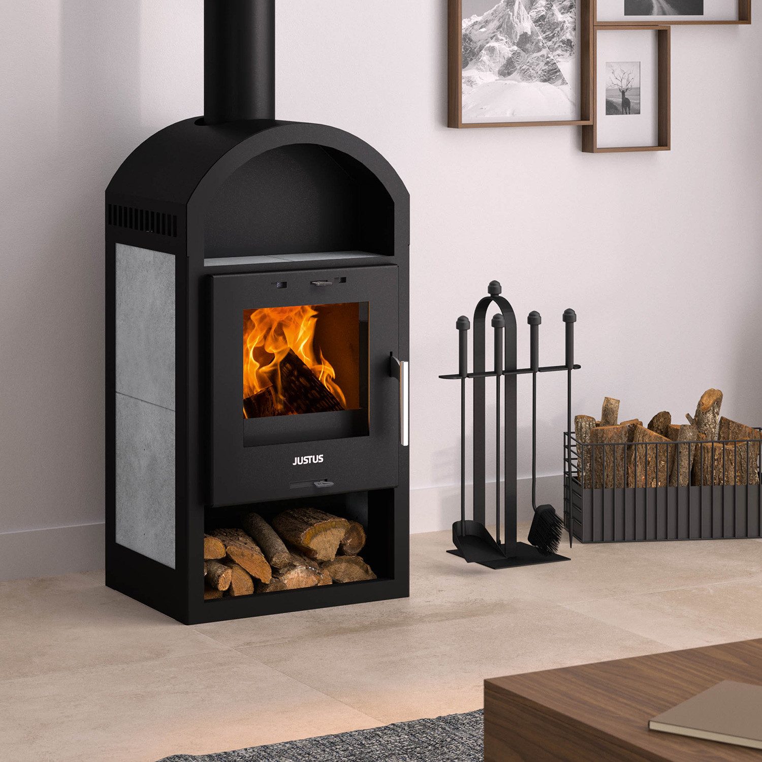 JUSTUS Kaminofen Justus Vegas V, Kaminofen, Stahl Schwarz / Keramik Grau, 6 günstig online kaufen