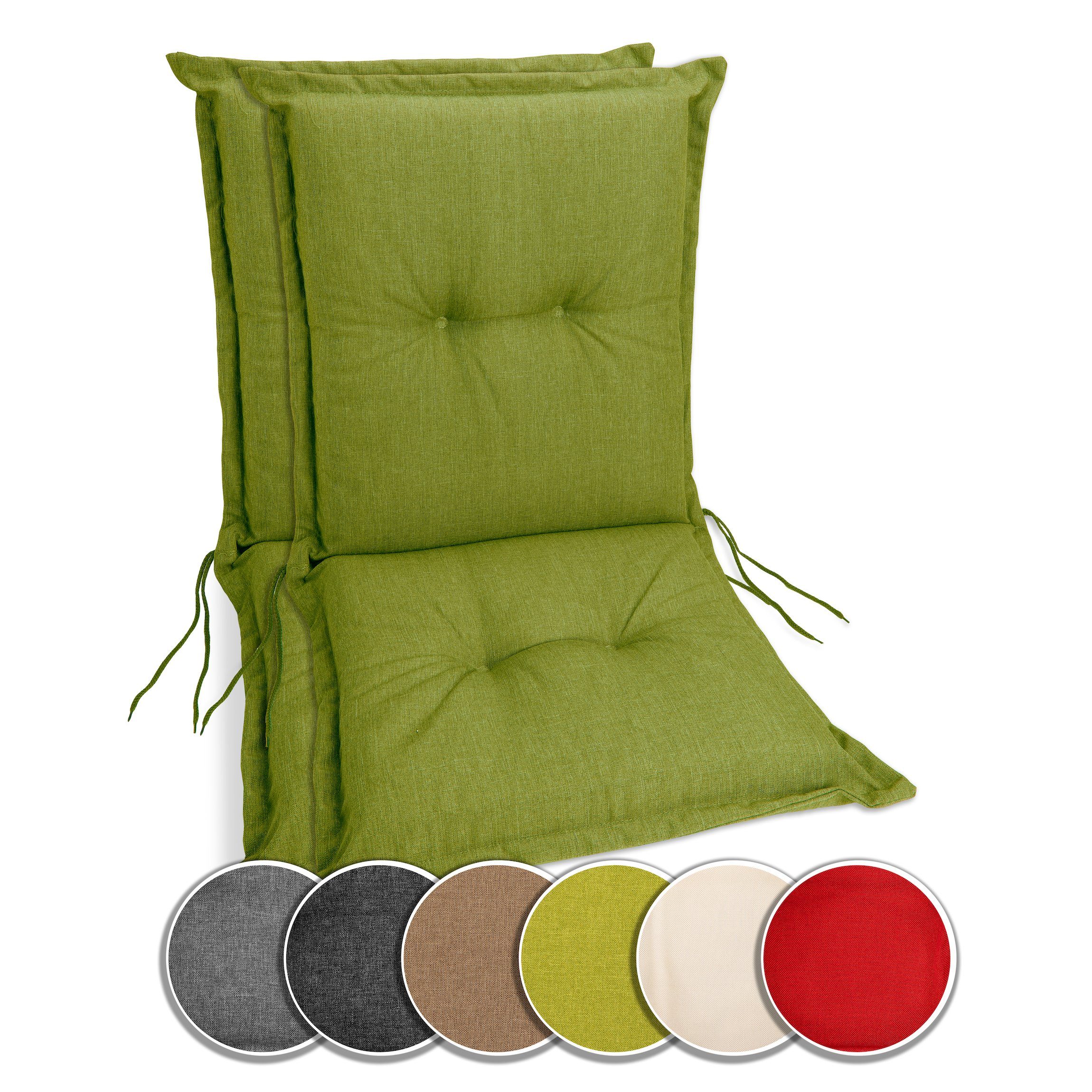 Stuhlauflage Stuhlkissen 100 x Grün Stück 9 Outdoor cm, sunnypillow Niedriglehner Indoor Gartenstuhlauflagen / Stuhlkissen, x 2 50