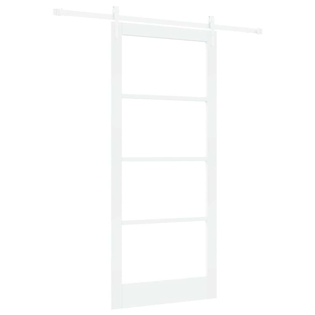 vidaXL Zimmertür 4 Glas-Elemente, weiße Schiene Schiebetür Weiß 93x211 cm Massivholz Ki