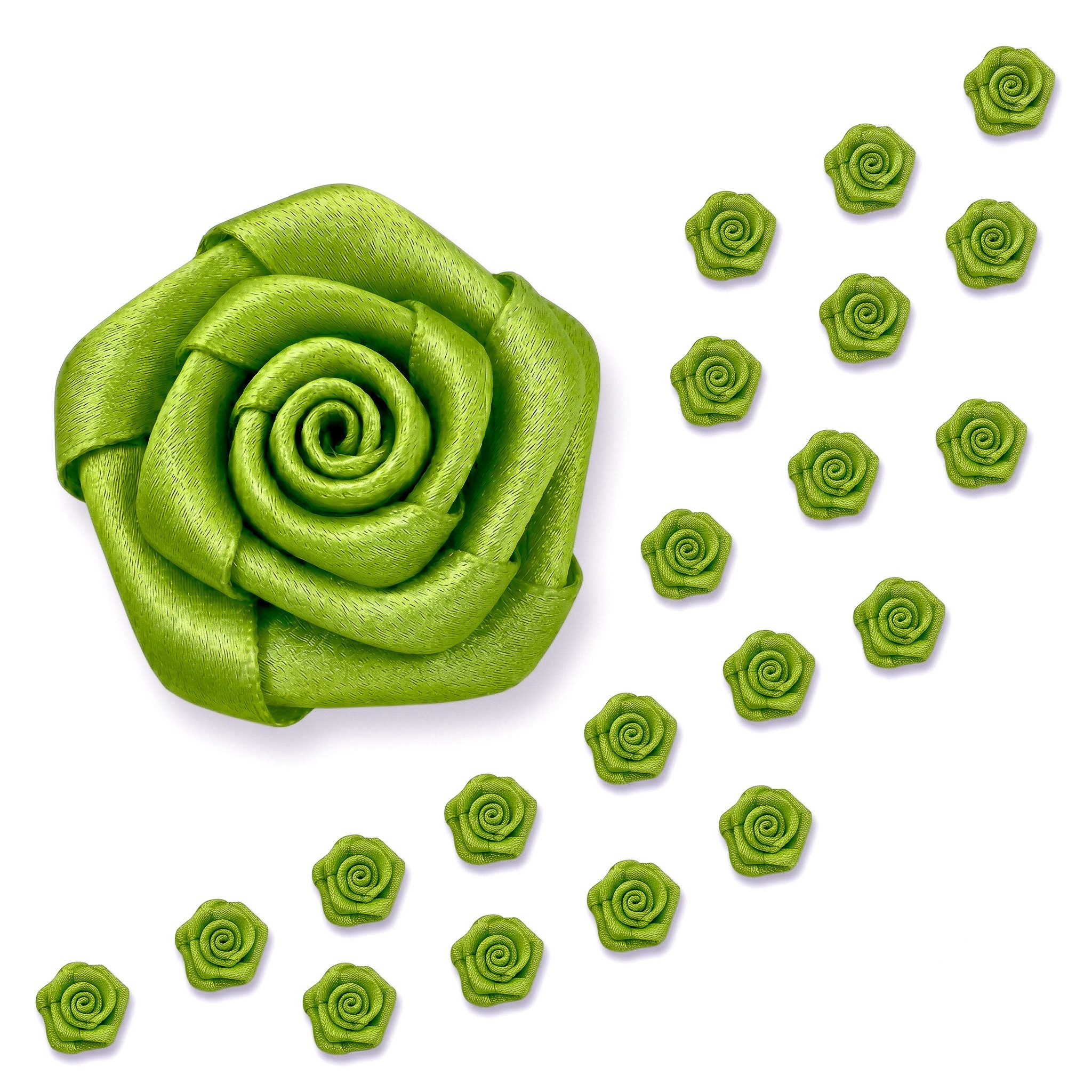 Creativery Streudeko, Satinrosen 15mm zum Basteln & Aufnähen 20 Stück Lindgrün