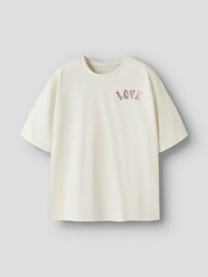 Name It Kurzarmshirt NKFKALI SS RLX TOP PS NOOS Baumwolle, mit Rückenprint und Glitzer