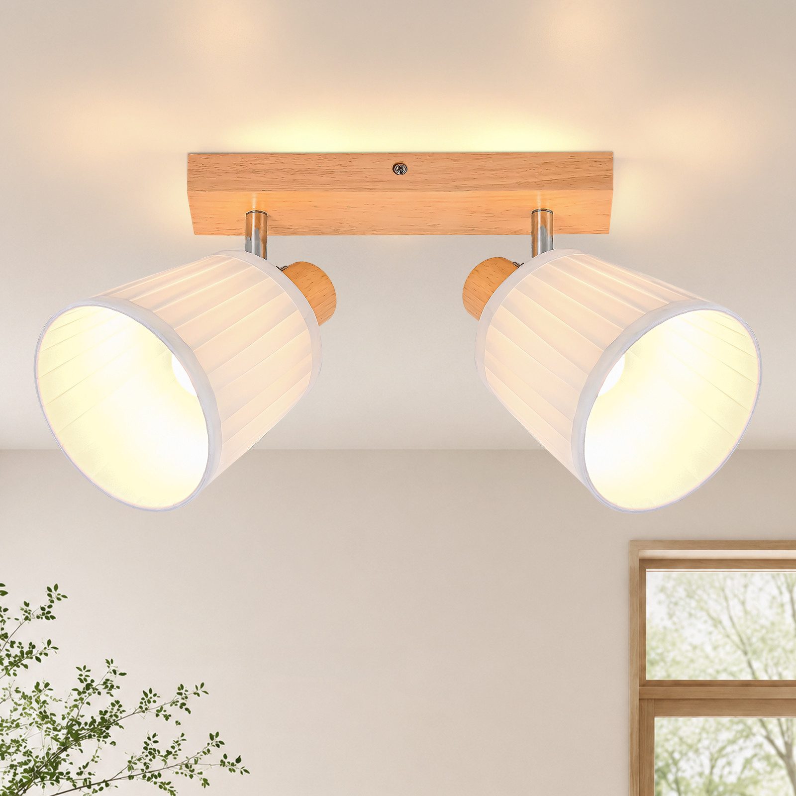 Nettlife Deckenstrahler Retro 1/2/3/4Flammig Holz Deckenleuchte E14 Vintage Boho Deckenspots, Schwenkbar 350°, ohne Leuchtmittel, für …