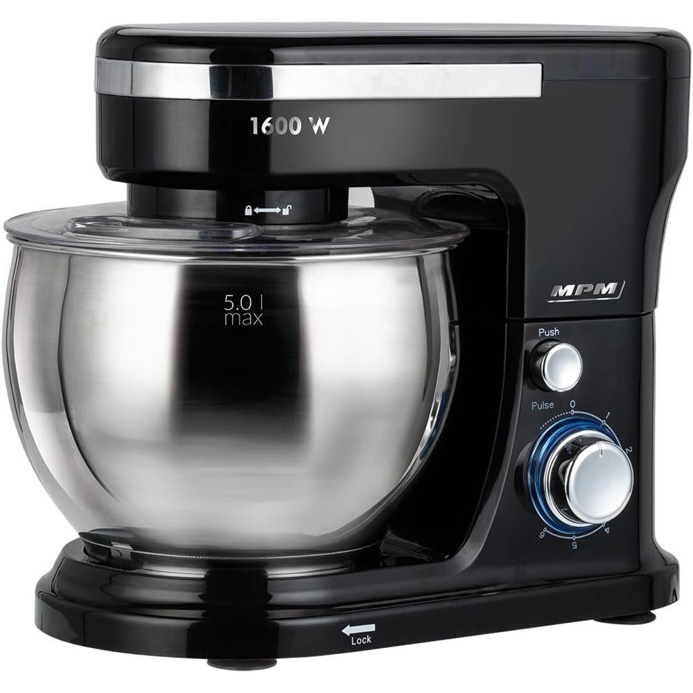 MPM Küchenmaschine, 2200 W, Planetensystem, 6 Stufen, Pulse, 6,5-l-Schüssel, 3 Rühraufsätze, Griff