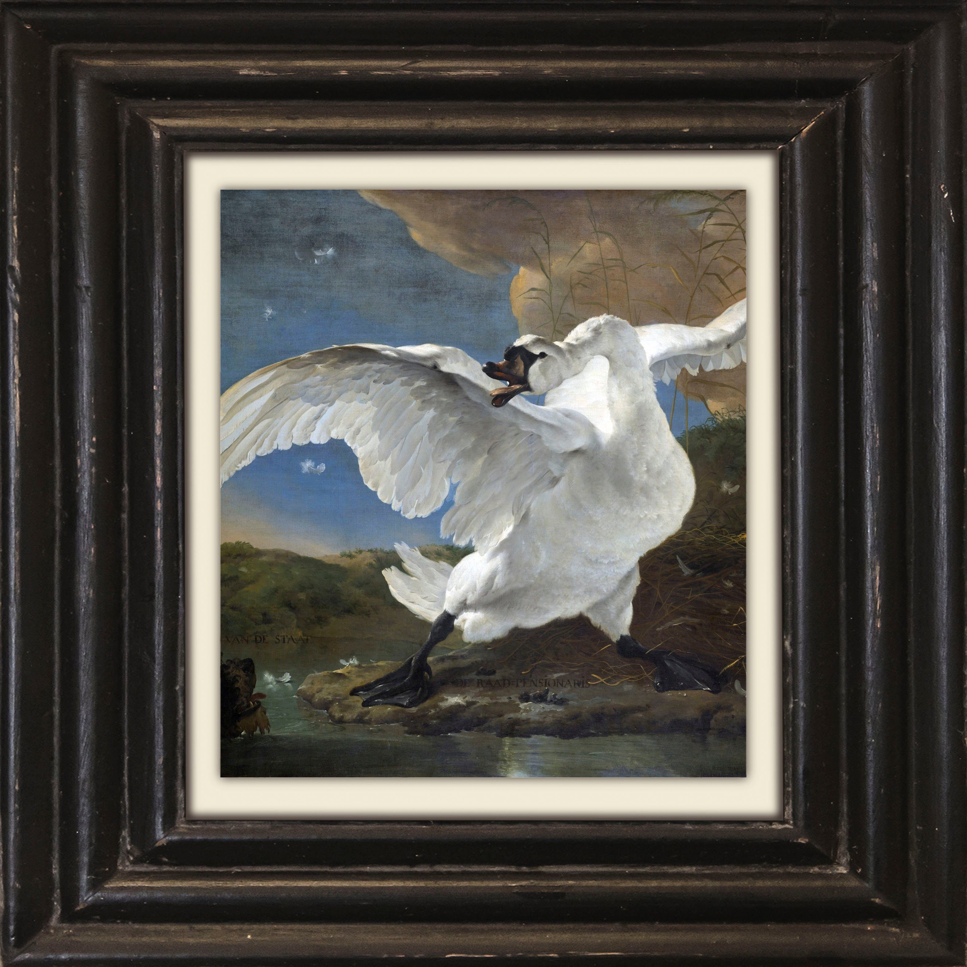 queence Leinwandbild Schwan, Kunst, Schwanen Bilder, Tiere, Premium-Leinwandstoff, Handarbeit aus Deutschland, 40x40cm