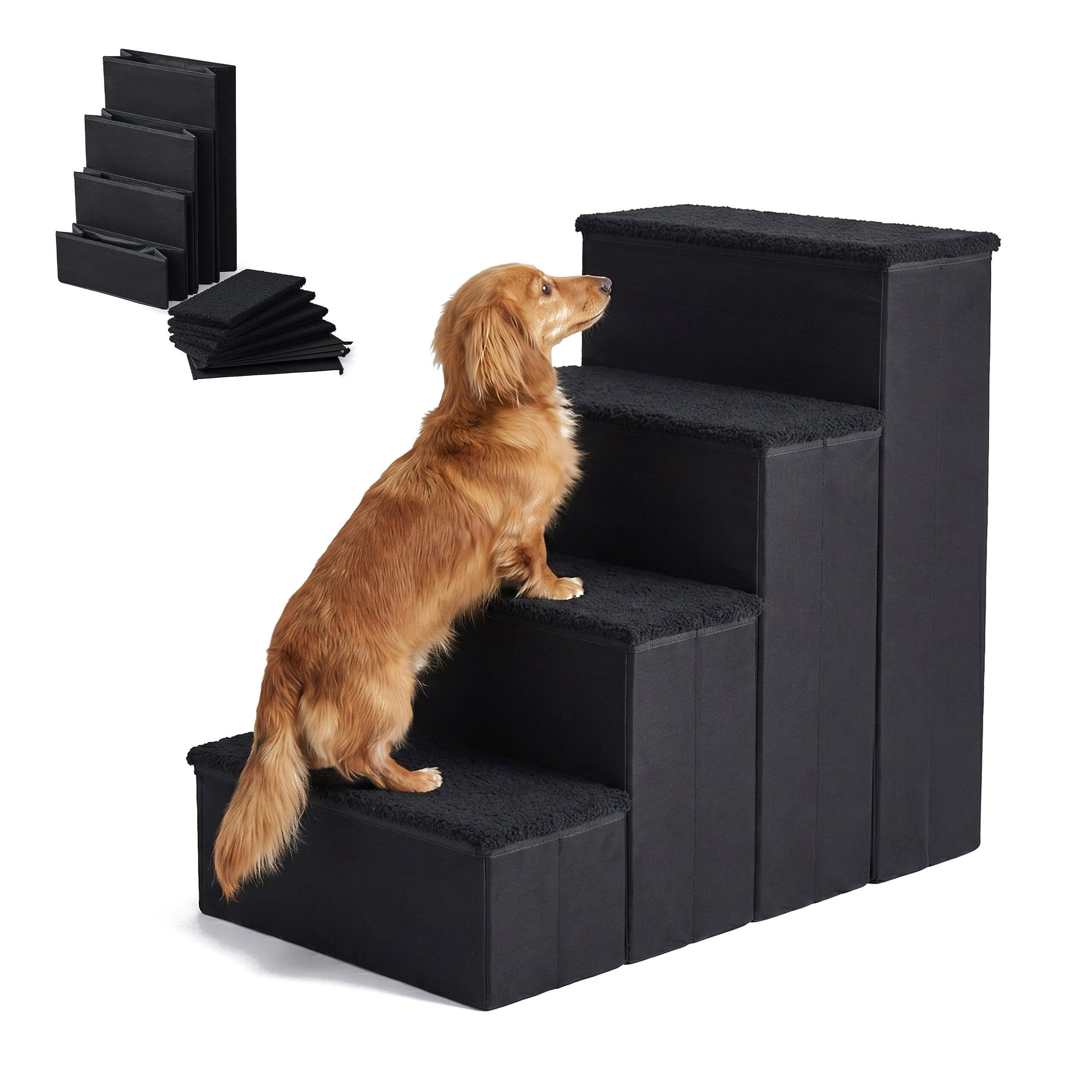 relaxdays Haustiertreppe Faltbare Hundetreppe mit Stauraum (1-St), schwarz, L