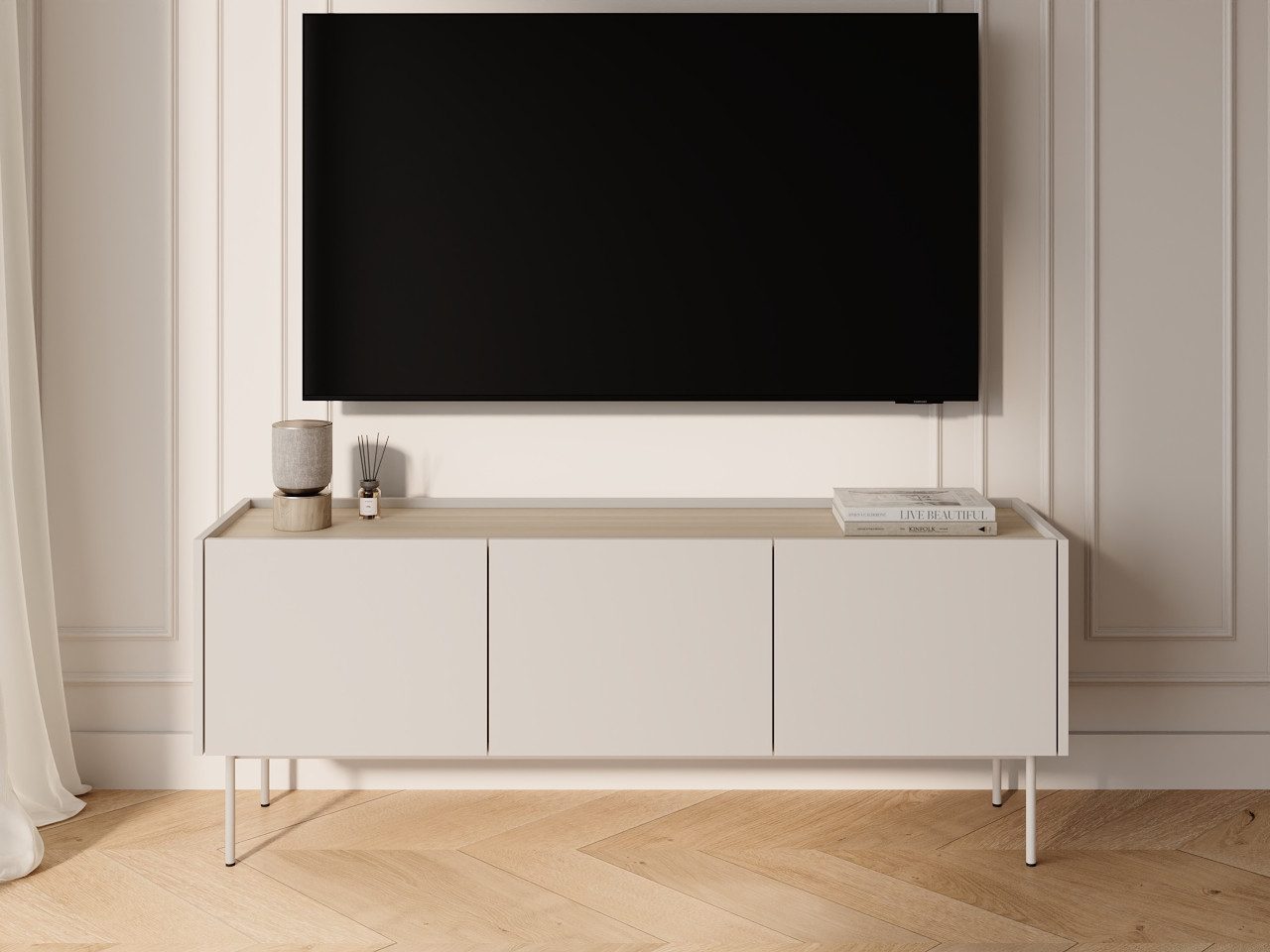 GrainGold TV-Schrank Drevo (Set, TV-Schrank, Metallbeine) Breite 144 cm, Metallbeine, Laminierte Platte, Modern Stil