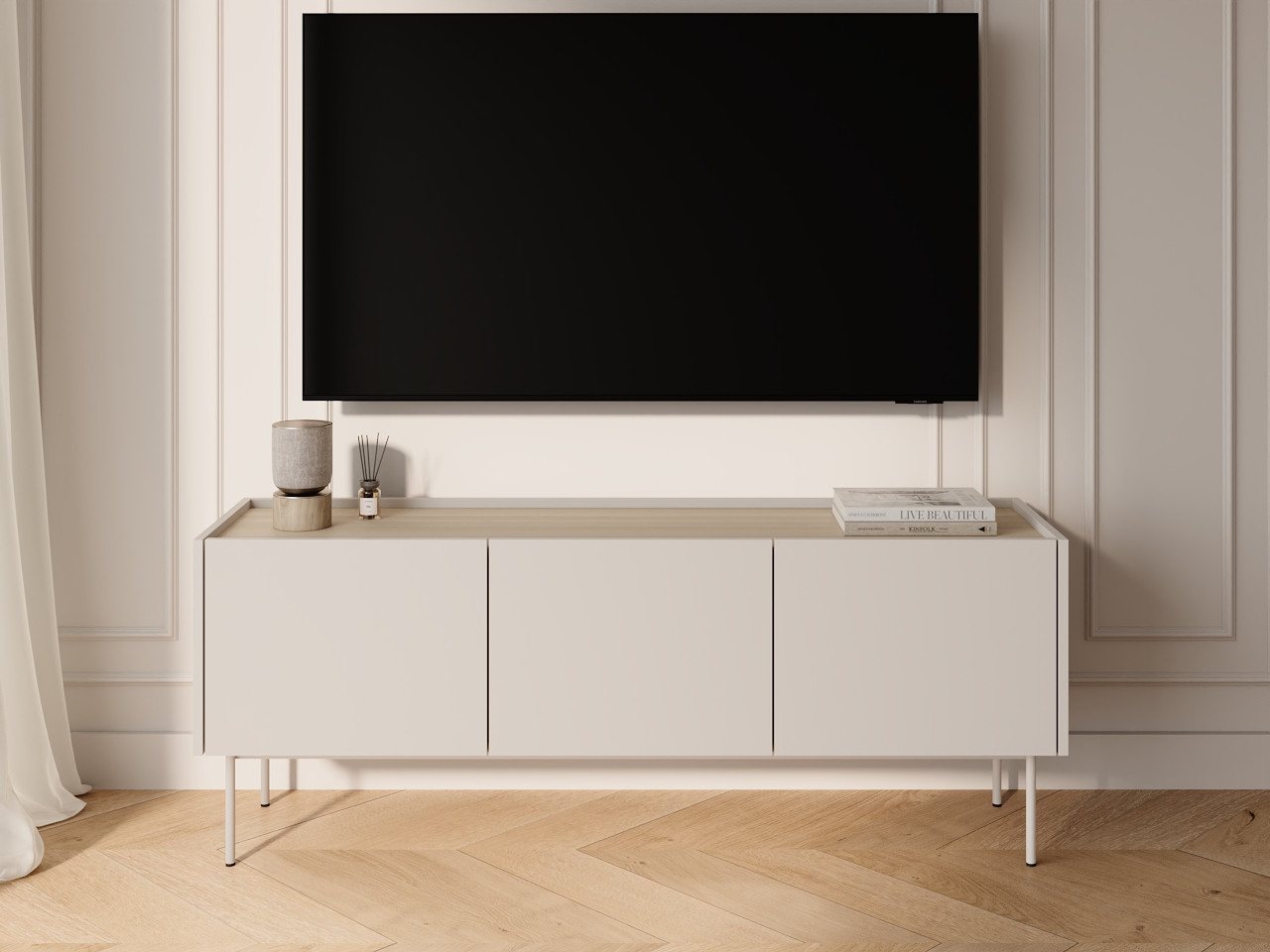 GrainGold TV-Schrank Drevo (Set, TV-Schrank, Metallbeine) Breite 144 cm, Metallbeine, Laminierte Platte, Modern Stil