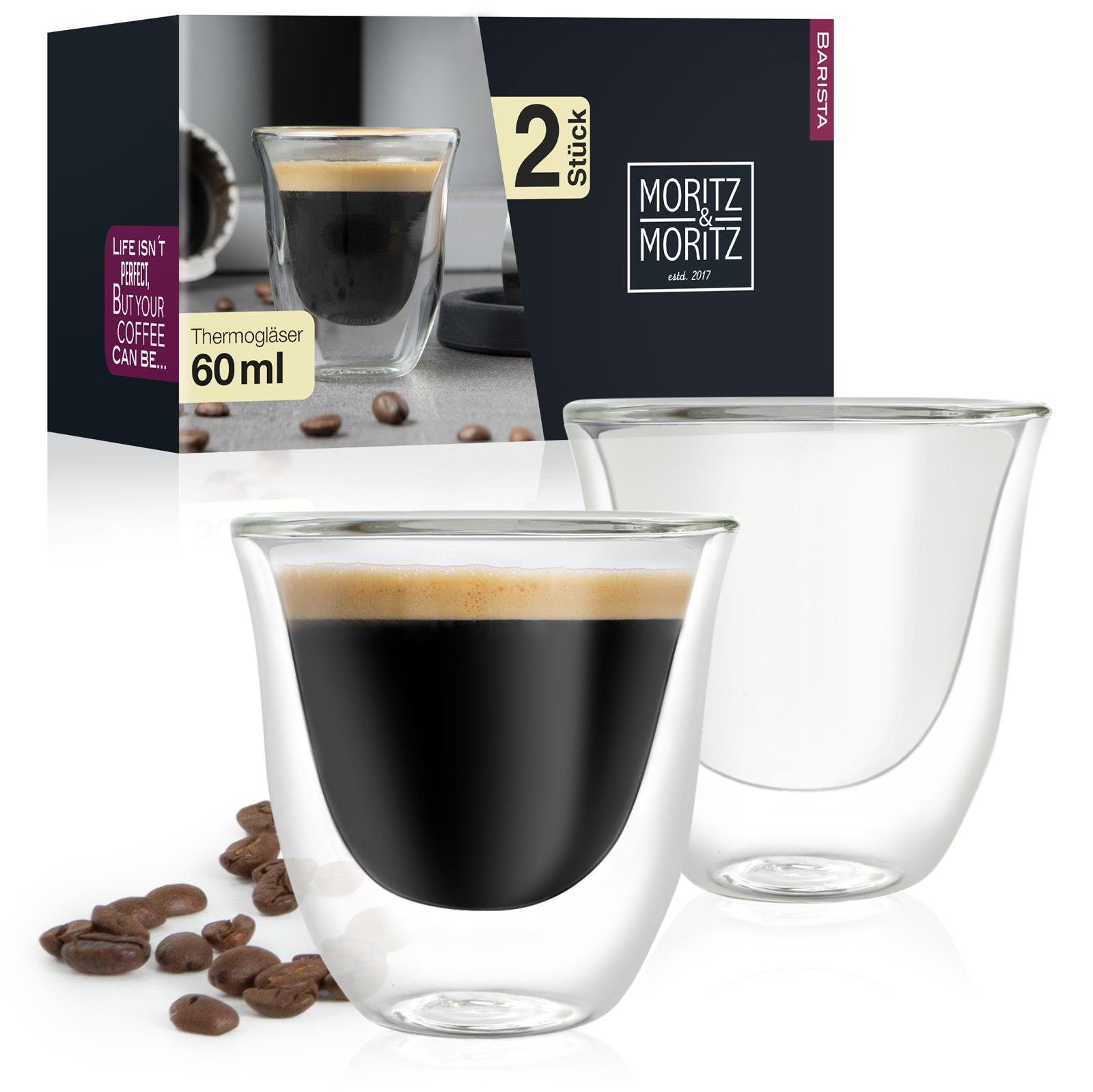 Moritz & Moritz Gläser-Set Moritz & Moritz Barista Napoli 2 x 60 ml Doppelwand-Thermo-Gläser, Borosilikatglas, für Espresso, Tee, Heiß- und Kaltgetränke