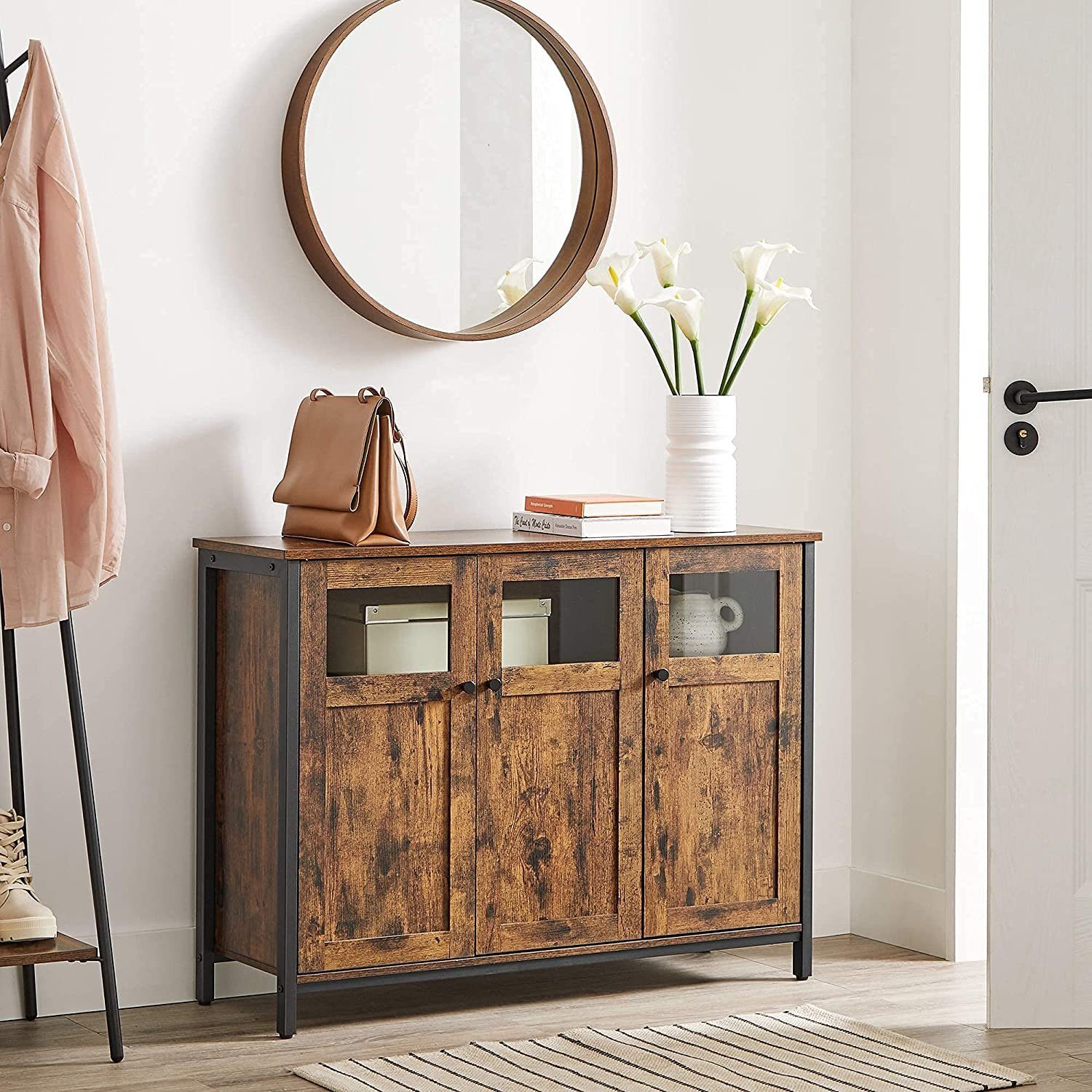VASAGLE Sideboard Küchenschrank (Aufbewahrungsschrank, Stahlrahmen, Industrie, für Wohnzimmer, Küche, Esszimmer), mit Stahlrahmen im Industriestil, für Wohnzimm – Bild 3 von 5