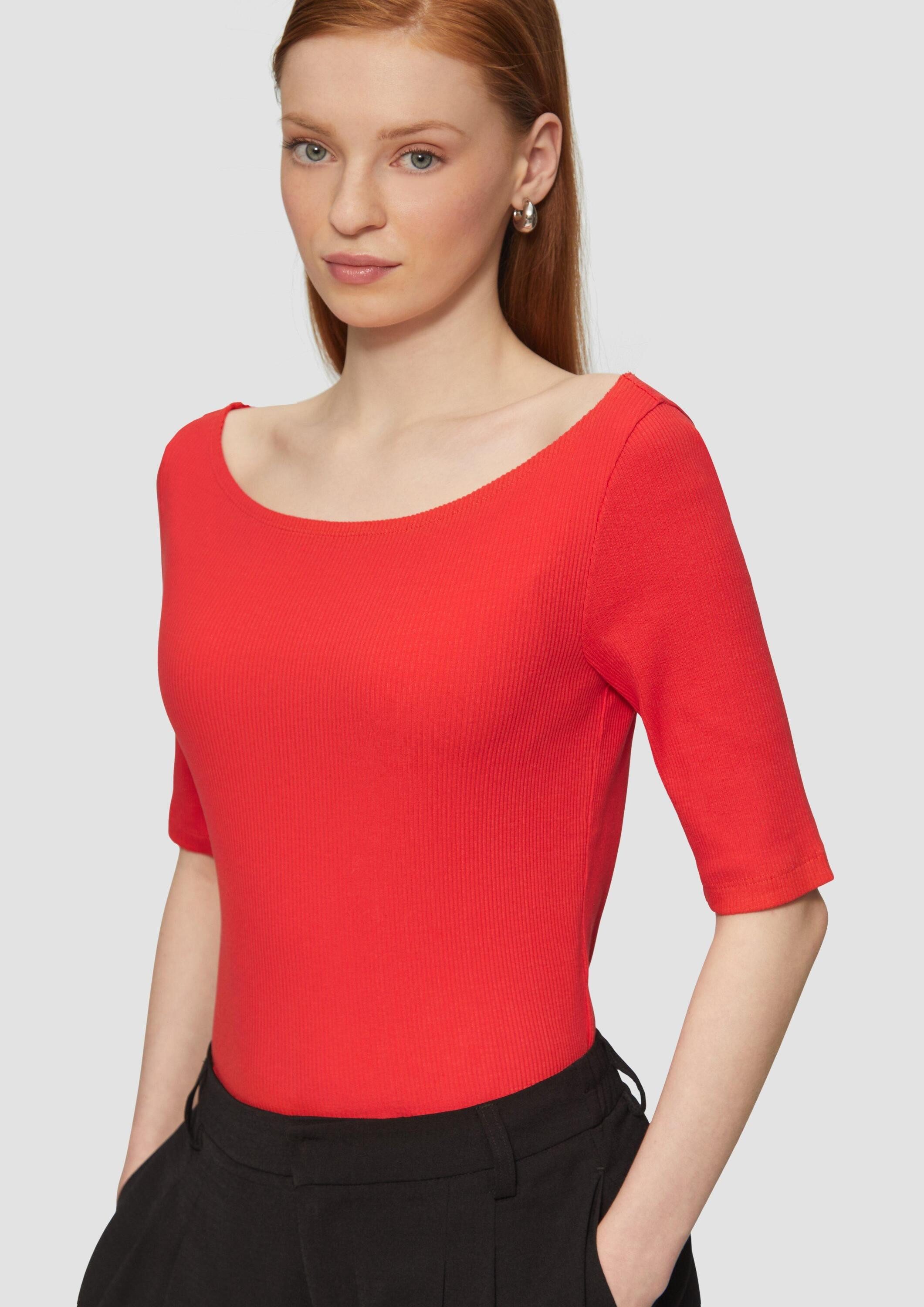 QS Kurzarmshirt T-Shirt Schmales Rippshirt mit U-Boot Ausschnitt günstig online kaufen