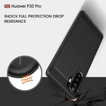 CoverKingz Handyhülle Huawei P30 Pro Handyhülle Schutzhülle Silikon Case Hülle Carbon Farben, Carbon Look Brushed Design