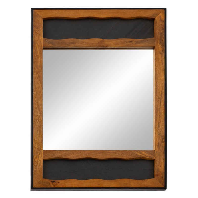 Wohnling Настінне дзеркало (72x102x3 cm Mango Massivholz mit Wellenmuster), Hängespiegel Groß, Garderobenspiegel Modern