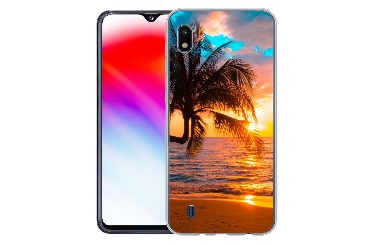 MuchoWow Handyhülle für Samsung Galaxy A10 Palme - Sonnenuntergang - Horizont - Strand - M, Smartphone-Bumper, Print, Handy Schutzhülle Dünn