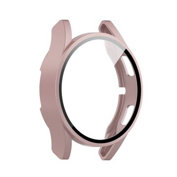 Wigento Smartwatch-Hülle Für Samsung Galaxy Watch 4 44mm Smart Hülle + Hart Glas Pink Etuis Cover Tasche