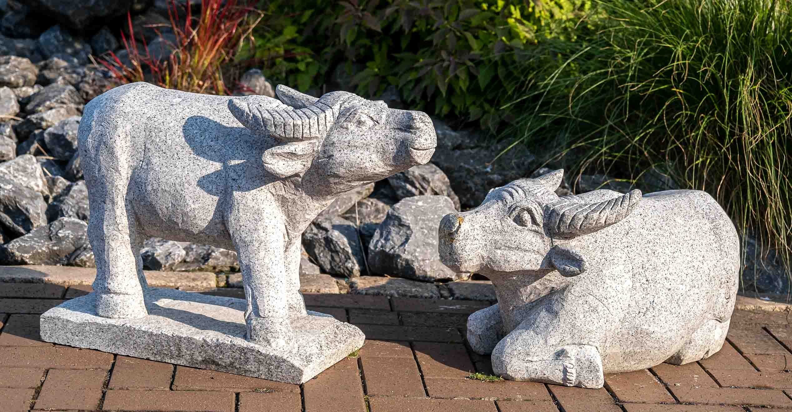 – IDYL Naturprodukt witterungsbeständig gegen Granit-Skulptur ein sehr Regen robust Gartenfigur Granit und Büffel, IDYL Frost, – UV-Strahlung. –