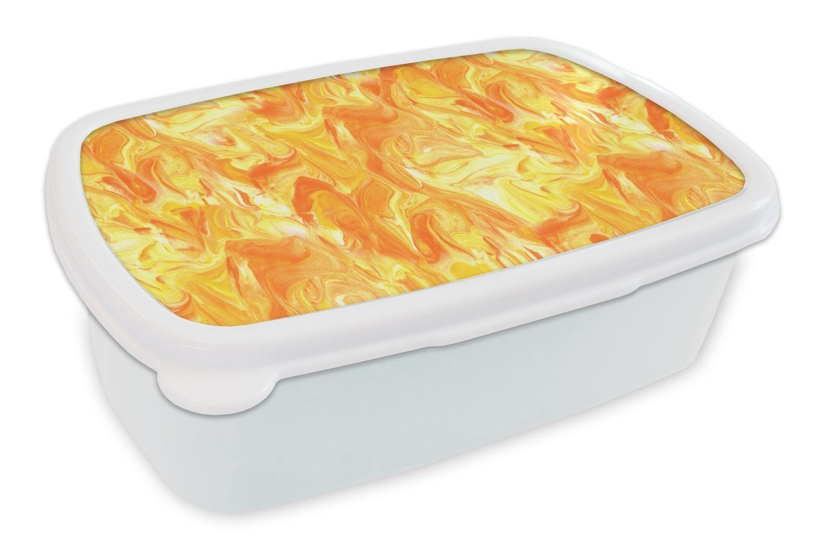 Orange Jungs - und und für Mädchen MuchoWow (2-tlg), Lunchbox Design, Brotbox weiß für Marmor Brotdose, Gelb - Erwachsene, Kunststoff, - Kinder