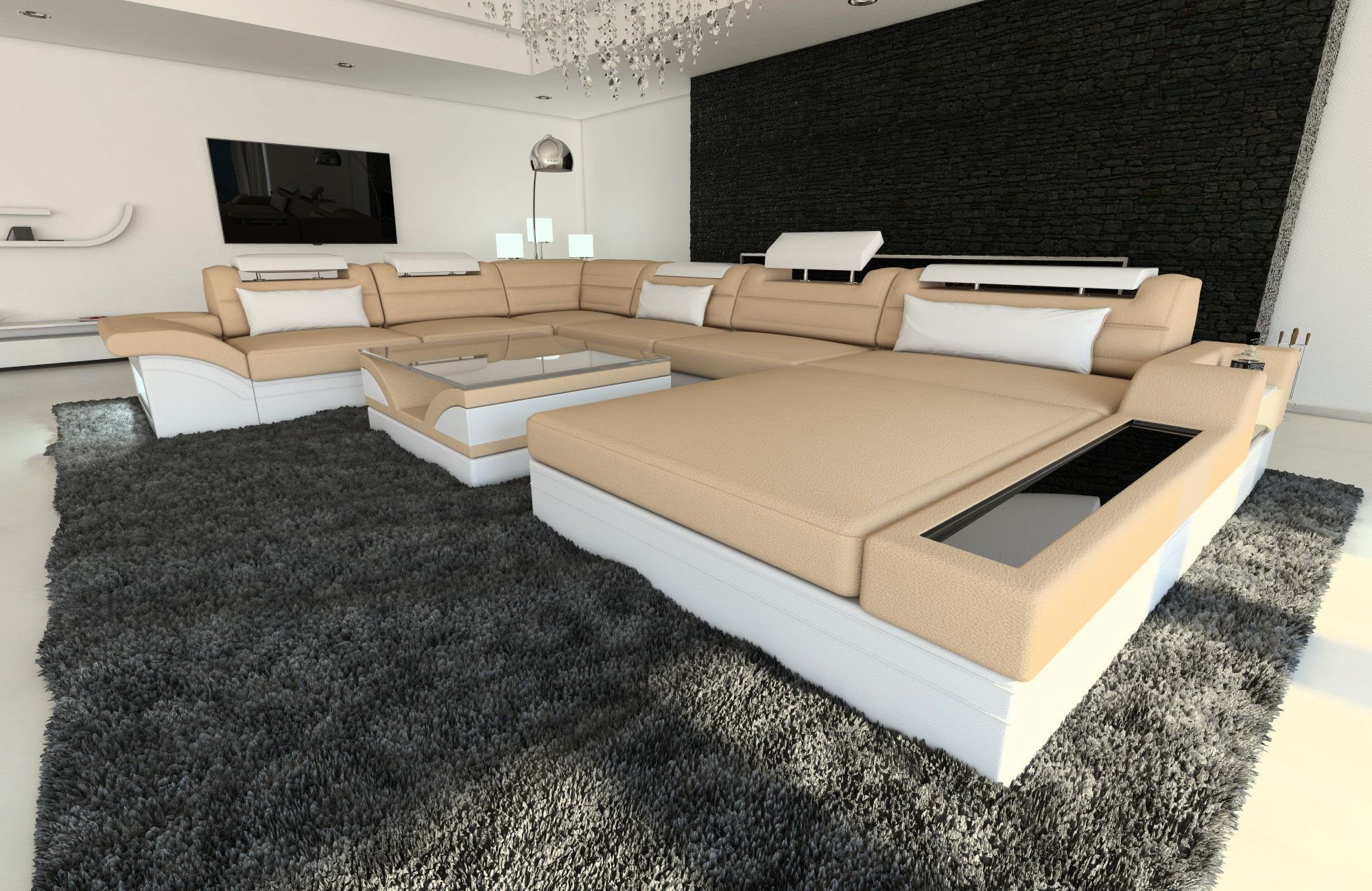 Sofa Dreams Wohnlandschaft Polster Stoff Sofa Mezzo XXL U Form Stoffsofa Couch, mit LED, wahlweise mit Bettfunktion als Schlafsofa, Designersofa