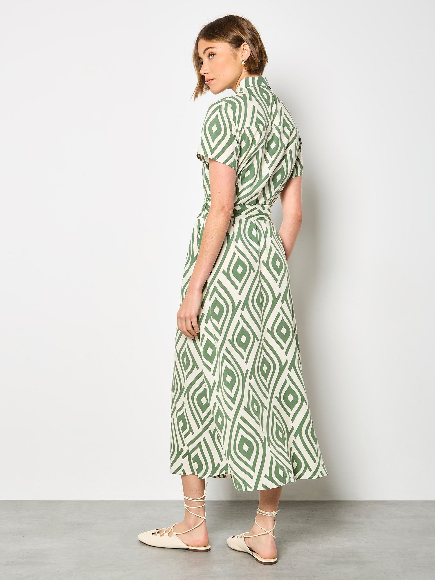 Apricot Hemdblusenkleid Druckkleid (mit Bindeband) mit Bindeband