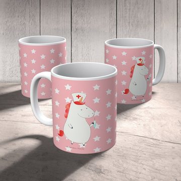 Mr. & Mrs. Panda Kinderbecher Einhorn Krankenschwester - Rot Pastell - Geschenk, Bruchsichere Tasse, Kunststoff, Mikrowellenbeständig