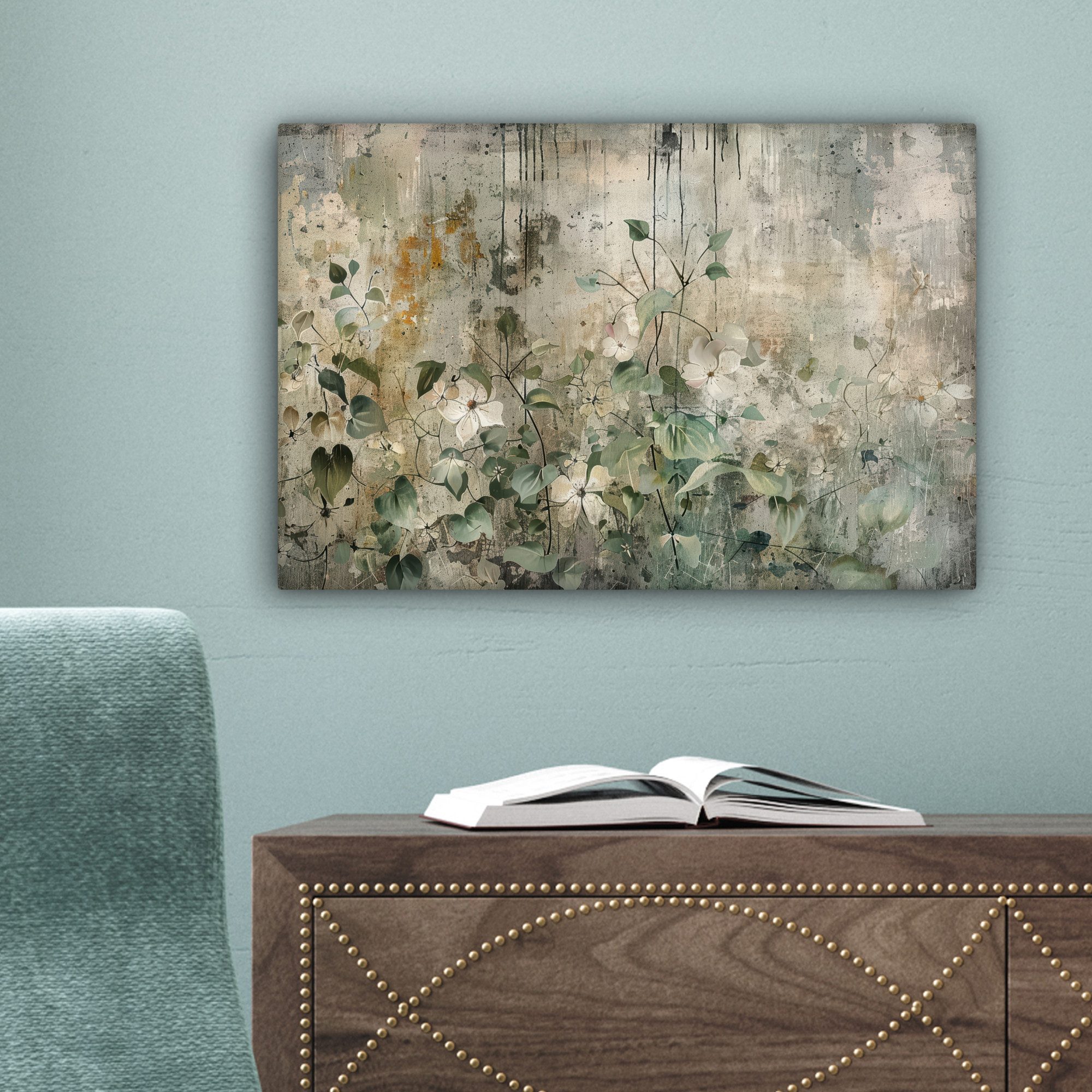 OneMillionCanvasses® Leinwandbild Blumen - Blätter - Abstrakt - Modern, Fotodruck (1 St), Leinwand Bilder Klein, Wand Dekoration Aesthetic 30x20 cm