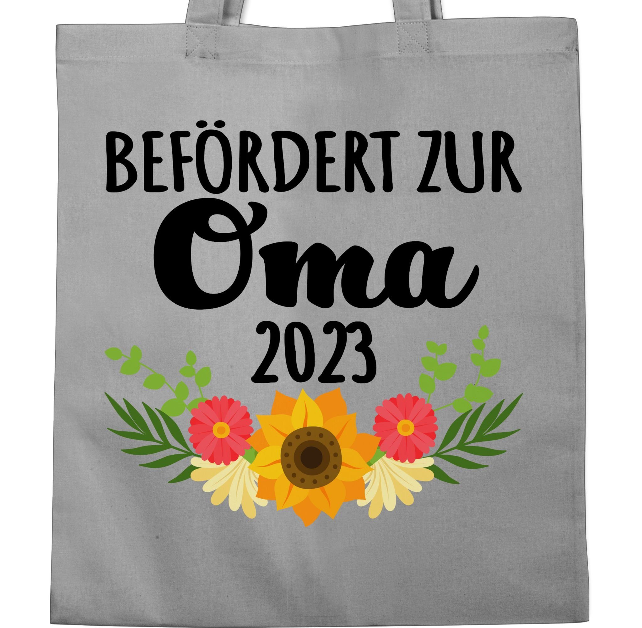 Umhängetasche Befördert 2023 zur mit Oma Hellgrau Oma - schwarz, Shirtracer Geschenk Blumen 2
