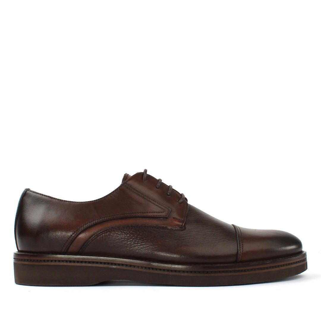 Celal Gültekin Derby Cap-Toe Business Schuhe Herren Schnürschuh Derby Cap-Toe, Echtleder-Futter, Plateau-EVA-Sohle, Braun, 43
