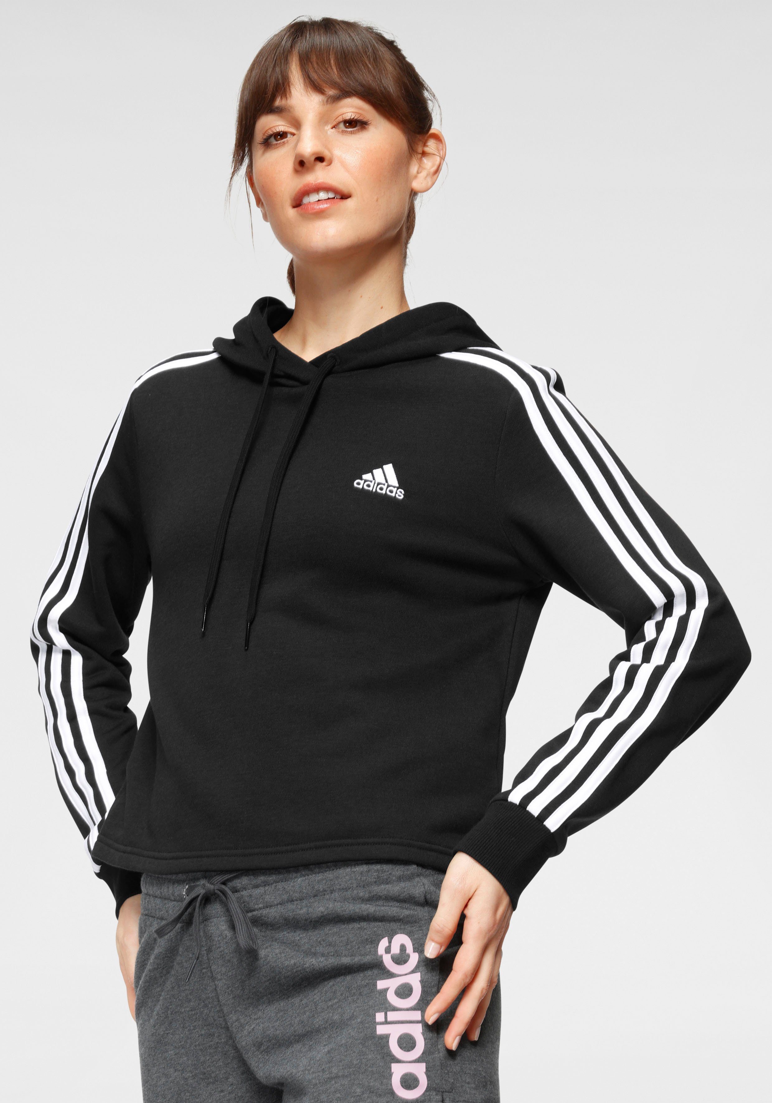 adidas Sportswear Kapuzensweatshirt ESSENTIALS 3-STREIFEN CROPPED HOODIE schwarz