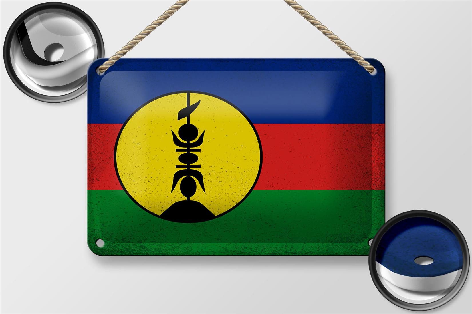 Femer GmbH Metallschild Flagge Neukaledonien 18x12cm Flag Vintage, (1 St), gewölbte Oberfläche, abgerundete Ecken, umgeschlagene Kanten