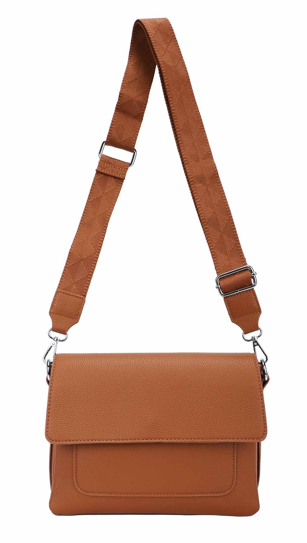 ITALYSHOP24 Schultertasche Damen Crossbody Bodybag Umhängetasche Messenger Brusttasche Crossover (Spar-Set Clutch, Tasche mit einem breitem Muster Stoffgurt/Umhängeband, Leder Optik), Handtasche Shopper Freizeit Damentasche Reise Leder Optik