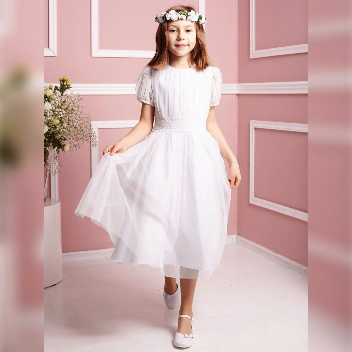 Dalary Partykleid Blumenmädchenkleid Kommunionkleid Dalary DK-407 Weiß